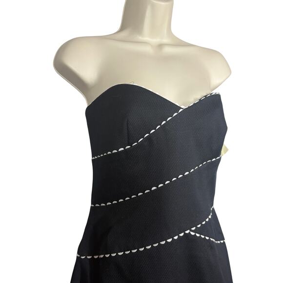 NEW! Kay Unger Strapless Cocktail Dress Offset Scallop Edge Black White - 8 - Picture 2 of 10
